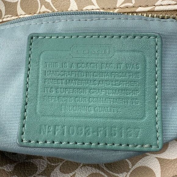 Coach Chelsea Heritage Stripe Signature Tote Teal & Khaki Coated Canvas #F15137 - Picture 10 of 12